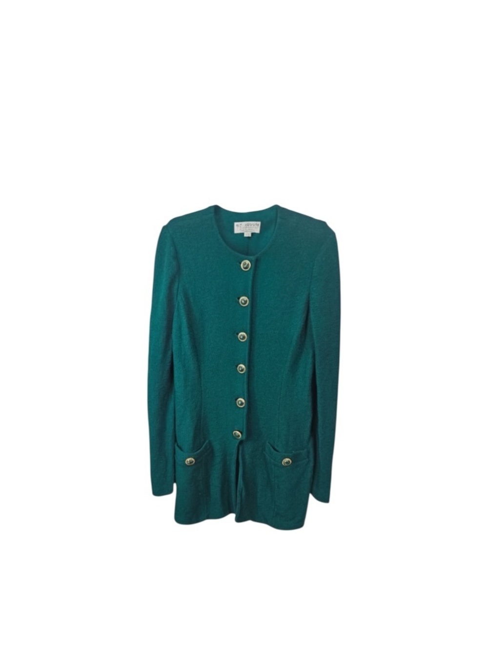 Vintage St. John Emerald Green Gold Button Knit Jacket